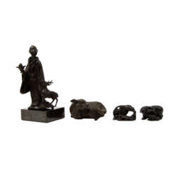 Shoulao und 3 Tiere aus Bronze, CHINA: