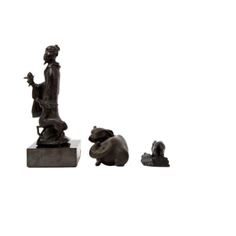 Shoulao und 3 Tiere aus Bronze, CHINA: - photo 2