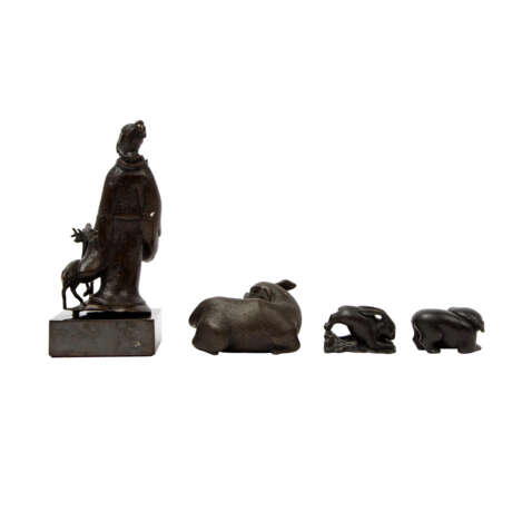 Shoulao und 3 Tiere aus Bronze, CHINA: - photo 4