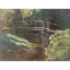 SCHICKHARDT, KARL (1866-1933), "Kleine Holzbrücke im lichten Wald",