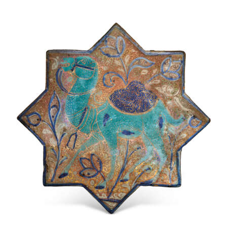 A KASHAN LUSTRE, TURQUOISE AND COBALT-BLUE STAR TILE - photo 1