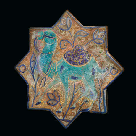 A KASHAN LUSTRE, TURQUOISE AND COBALT-BLUE STAR TILE - photo 3