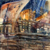 Gemälde, акварельная картина „Городской пейзаж Дома- корабли“, Papier, Aquarell, Impressionismus, Stadtlandschaft, Russland, 2020 - Foto 1