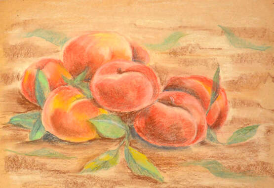 Peaches Бумага пастель Современный рисунок натюрморт с персиками Казахстан 2022 г. - фото 1