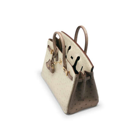 A CUSTOM BÉTON & GRIS ASPHALTE OSTRICH BIRKIN 25 WITH PERMABRASS HARDWARE - фото 6