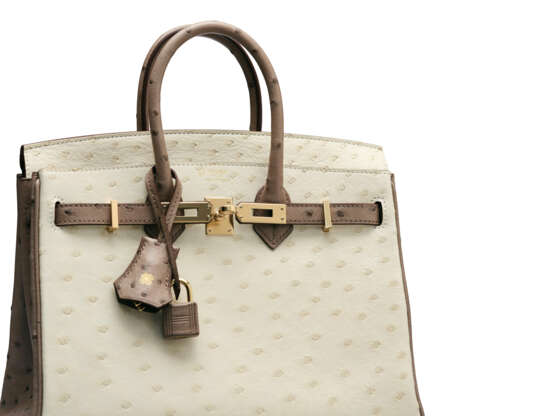 A CUSTOM BÉTON & GRIS ASPHALTE OSTRICH BIRKIN 25 WITH PERMABRASS HARDWARE - фото 8