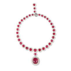 SPINEL, PEARL AND DIAMOND NECKLACE