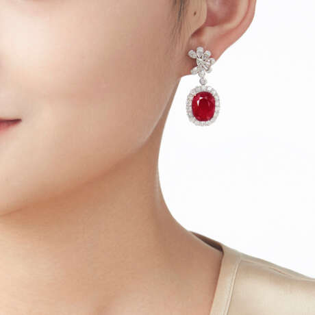 NO RESERVE - RUBY AND DIAMOND EARRINGS - Foto 4