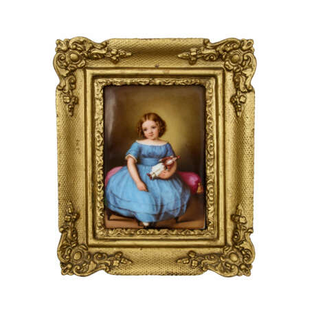 Porzellanbildplatte "Mädchen mit Puppe", 19. Jahrhundert - Foto 1