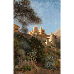 DRAMARD, GEORG ES DE (1839-1900), "Mediterrane Stadt mit Burg", wohl Sintra/Portugall,