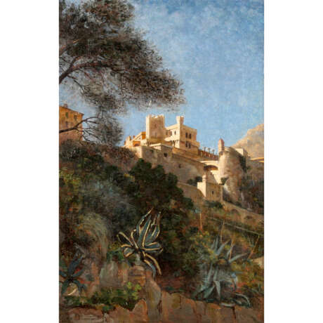 DRAMARD, GEORG ES DE (1839-1900), "Mediterrane Stadt mit Burg", wohl Sintra/Portugall, - Foto 1