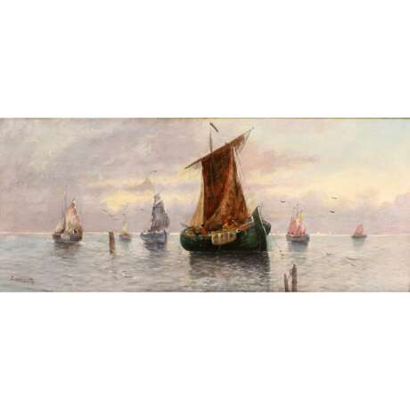 ZWERENY, d.i. Georg Fischhof (1859-1915), "Segelschiffe vor der Küste", - Foto 1