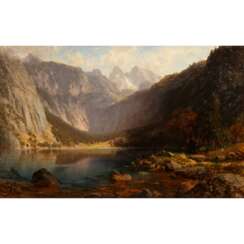 SCHOYERER, JOSEPH (1844-1923), "Gebirgssee mit Paar in Ruderboot",