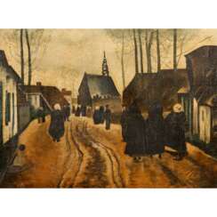 HENDRICKX, A. (Maler 19./20. Jahrhundert, wohl Belgien), "Gang zum Gottesdienst",