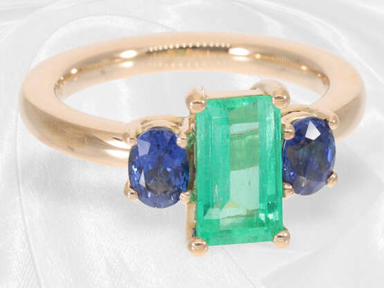 Ring: massiv gefertigter Smaragd/Saphir-Goldschmiedering in feinster Qualität - Foto 3