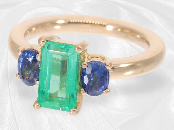 Ring: massiv gefertigter Smaragd/Saphir-Goldschmiedering in feinster Qualität - Foto 5