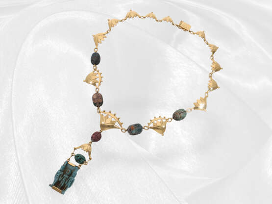 Kette/Collier: sehr interessante Goldkette mit Türkis-Figur und Scarabäen, vermutlich Art déco - photo 1