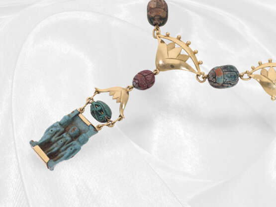Kette/Collier: sehr interessante Goldkette mit Türkis-Figur und Scarabäen, vermutlich Art déco - Foto 2