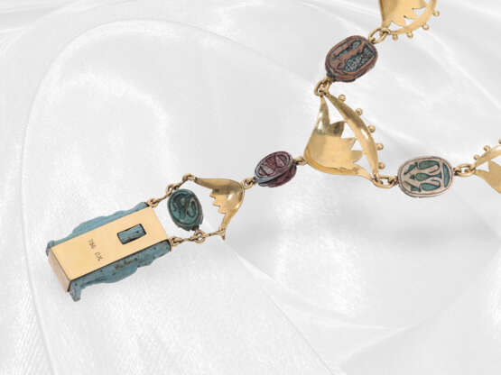 Kette/Collier: sehr interessante Goldkette mit Türkis-Figur und Scarabäen, vermutlich Art déco - photo 4
