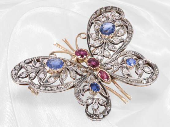 Brosche/Nadel: äußerst dekorative Rubin-/Saphir- und Diamant-Insektenbrosche, seltene antike Handarbeit - фото 1