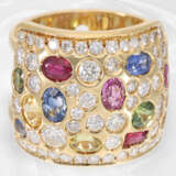 Ring: sehr breiter und dekorativer multicolor Cocktailring/Designer-Goldschmiedering mit Saphiren und Brillanten, ca. 4ct, 18K Gold - Foto 2