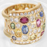 Ring: sehr breiter und dekorativer multicolor Cocktailring/Designer-Goldschmiedering mit Saphiren und Brillanten, ca. 4ct, 18K Gold - photo 3