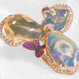 Ring: äußert dekorativer Designer-Blütenring mit Opal-, Rubin- und Brillantbesatz, Neuware - Foto 2
