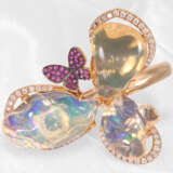 Ring: äußert dekorativer Designer-Blütenring mit Opal-, Rubin- und Brillantbesatz, Neuware - photo 3