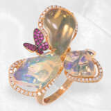 Ring: äußert dekorativer Designer-Blütenring mit Opal-, Rubin- und Brillantbesatz, Neuware - Foto 4