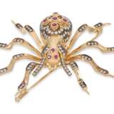 Brosche/Nadel: hochwertige, äußerst dekorative und vermutlich unikate Rubin/Diamant-Goldschmiedebrosche, Motiv "Spinne", russische Goldpunze - Foto 3