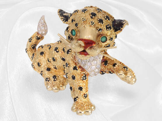 Brosche/Nadel: außergewöhnliche Goldschmiedearbeit mit Diamanten "Junger Leopard", Frascarolo ca. 1960 - Foto 1