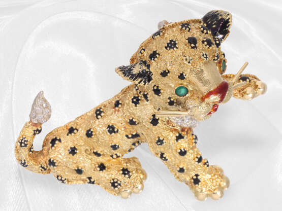 Brosche/Nadel: außergewöhnliche Goldschmiedearbeit mit Diamanten "Junger Leopard", Frascarolo ca. 1960 - Foto 4