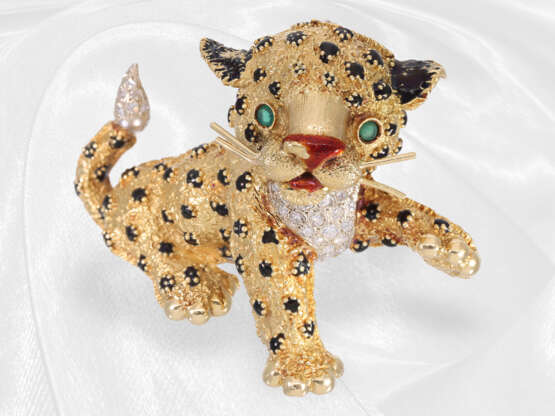 Brosche/Nadel: außergewöhnliche Goldschmiedearbeit mit Diamanten "Junger Leopard", Frascarolo ca. 1960 - Foto 6