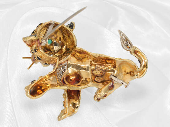 Brosche/Nadel: außergewöhnliche Goldschmiedearbeit mit Diamanten "Junger Leopard", Frascarolo ca. 1960 - Foto 7