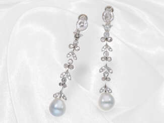 Ohrschmuck: feine antike Ohrclips mit großen Diamantrosen sowie Altschliffdiamanten und Perlen