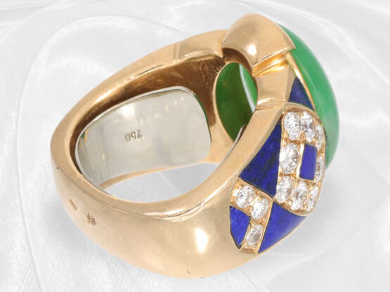 Ring: ausgefallener und interessant gearbeiteter vintage Designer-Ring, 18K Gold mit Jade und Brillanten - фото 4