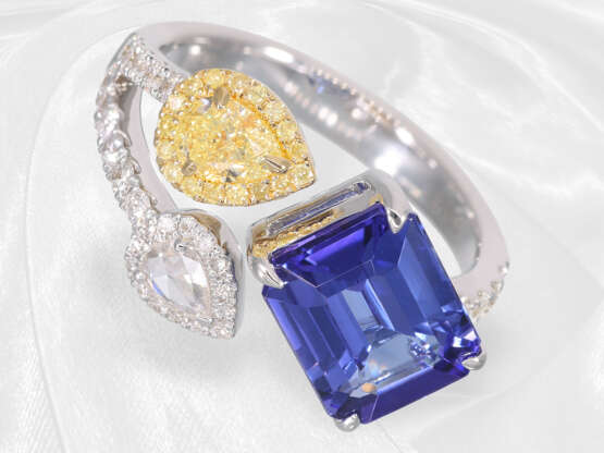 Ring: dekorativer Designer-Tansanit/Diamant-Goldschmiedering, ca. 4,03ct, Neuware - photo 1