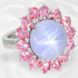 Ring: attraktiver, hochwertiger Goldschmiedering mit außergewöhnlich großem Sternsaphir von ca.10ct sowie pinken Padparadscha-Saphiren - фото 3