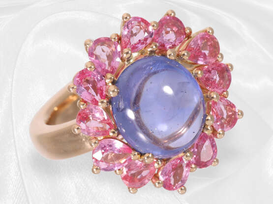 Ring: äußerst wertvoller Blütenring mit ca. 11,6ct Saphiren, Padparadscha & Ceylon, Marke Schupp - photo 4
