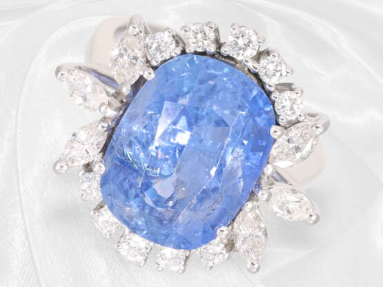 Ring: sehr hochwertiger Saphir/Diamantring mit unbehandelten Ceylon-Saphir, 12,18ct "NO HEAT" - фото 1