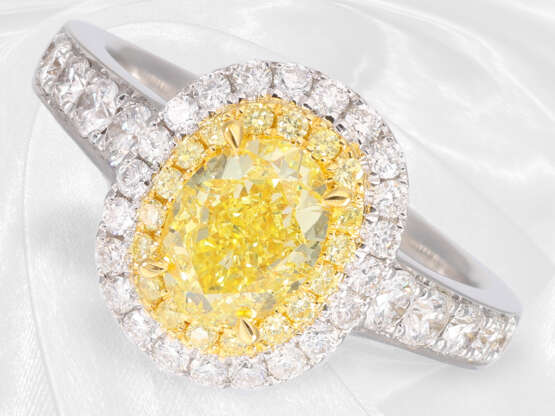 Ring: Goldschmiedering mit seltenem natürlichen Fancy Intense Yellow Diamanten, ca.1,51ct, inklusive GIA-Zertifikat - photo 1