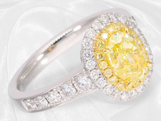 Ring: Goldschmiedering mit seltenem natürlichen Fancy Intense Yellow Diamanten, ca.1,51ct, inklusive GIA-Zertifikat - фото 2