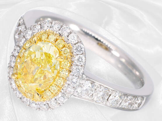 Ring: Goldschmiedering mit seltenem natürlichen Fancy Intense Yellow Diamanten, ca.1,51ct, inklusive GIA-Zertifikat - фото 5