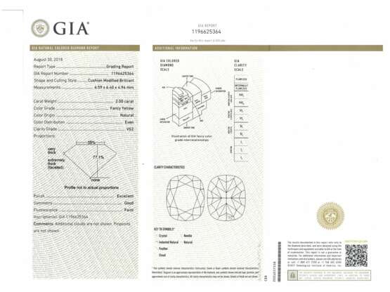 Ring: wertvoller neuwertiger Diamantring mit einem gelben Fancy Diamanten von 2ct und weißen Diamanten/Brillanten, mit GIA-Report - Foto 5