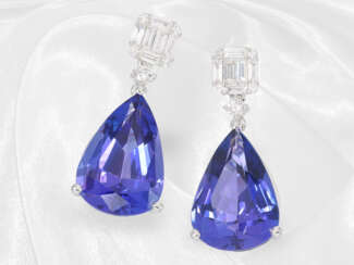 Ohrringe: edle Tansanit/Diamant-Ohrringe, Tansanite von sehr feiner Qualität, ca. 16,22ct