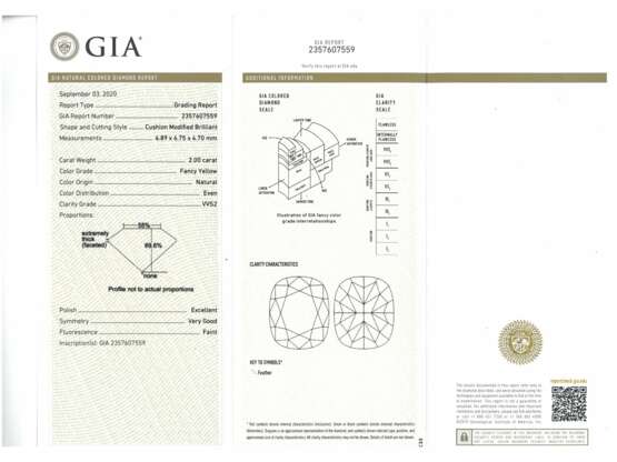 Ring: ungetragener, dekorativer und moderner Weißgoldring mit einem fancy Diamanten von 2ct, inklusive GIA-Report, insgesamt ca. 5,38ct - photo 7