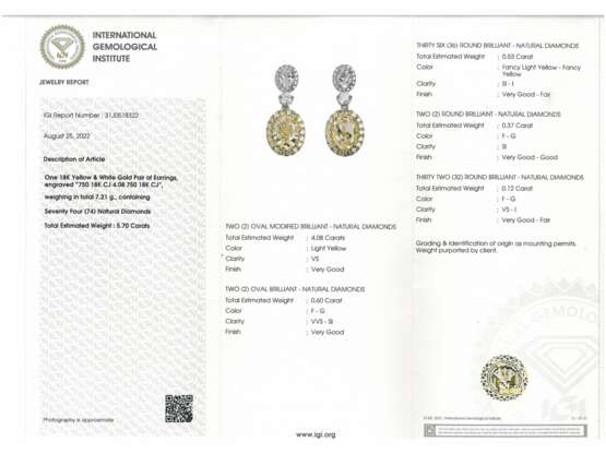 Ohrschmuck: ehemals sehr teure Ohrstecker mit großen Fancy Diamanten, 2 x 2ct, IGI-Report - photo 4