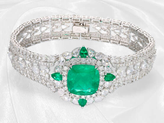 Armband: bedeutendes Smaragd/ Diamantarmband, Columbien ca. 10ct, GRS-Report - photo 2