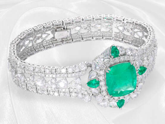Armband: bedeutendes Smaragd/ Diamantarmband, Columbien ca. 10ct, GRS-Report - photo 4