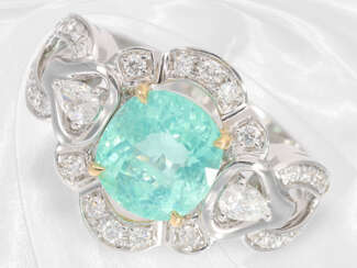 Ring: schöner Diamant-Weißgoldring mit seltenem Turmalin, "Paraiba", ca. 2,48ct mit Report